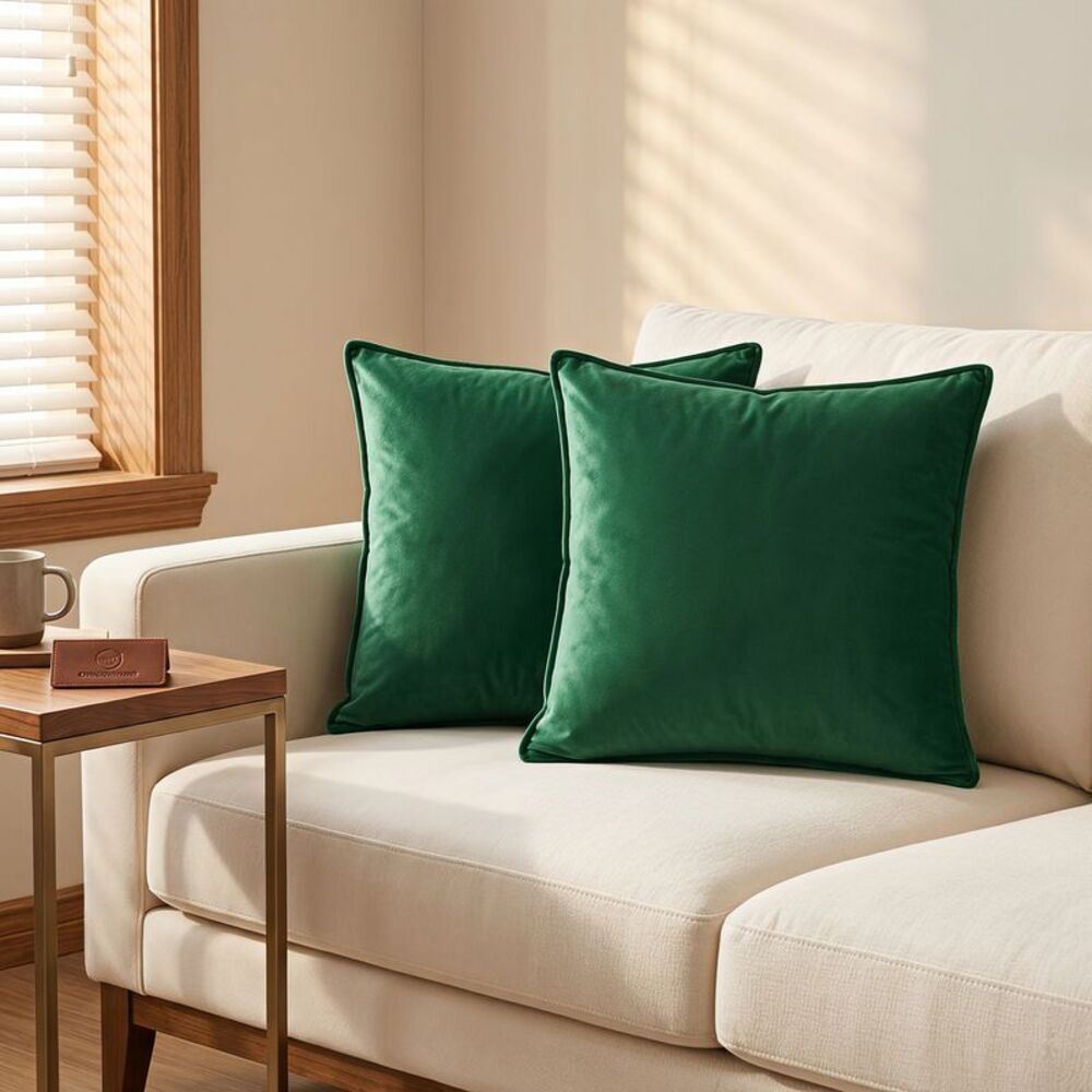 2pcs Velvet Throw Pillow Covers Solid Cushion Covers 18 x 18 Inch Green